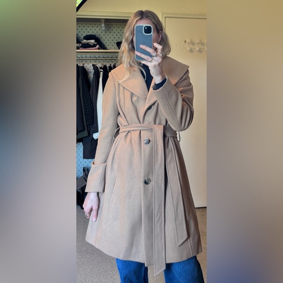 London Fog Wool Shawl Collared Camel Tan Belted Trench Coat - Picture 4 of 13